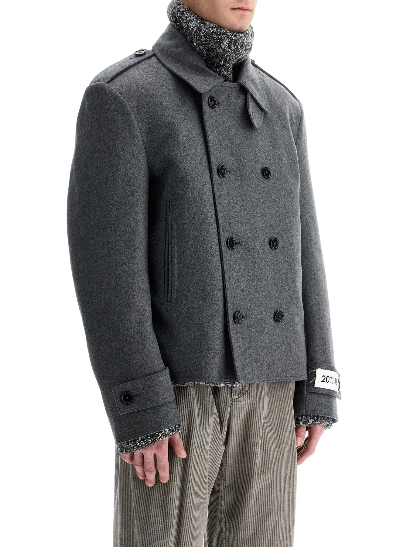 Double-Breasted Houndstooth Wool Coat