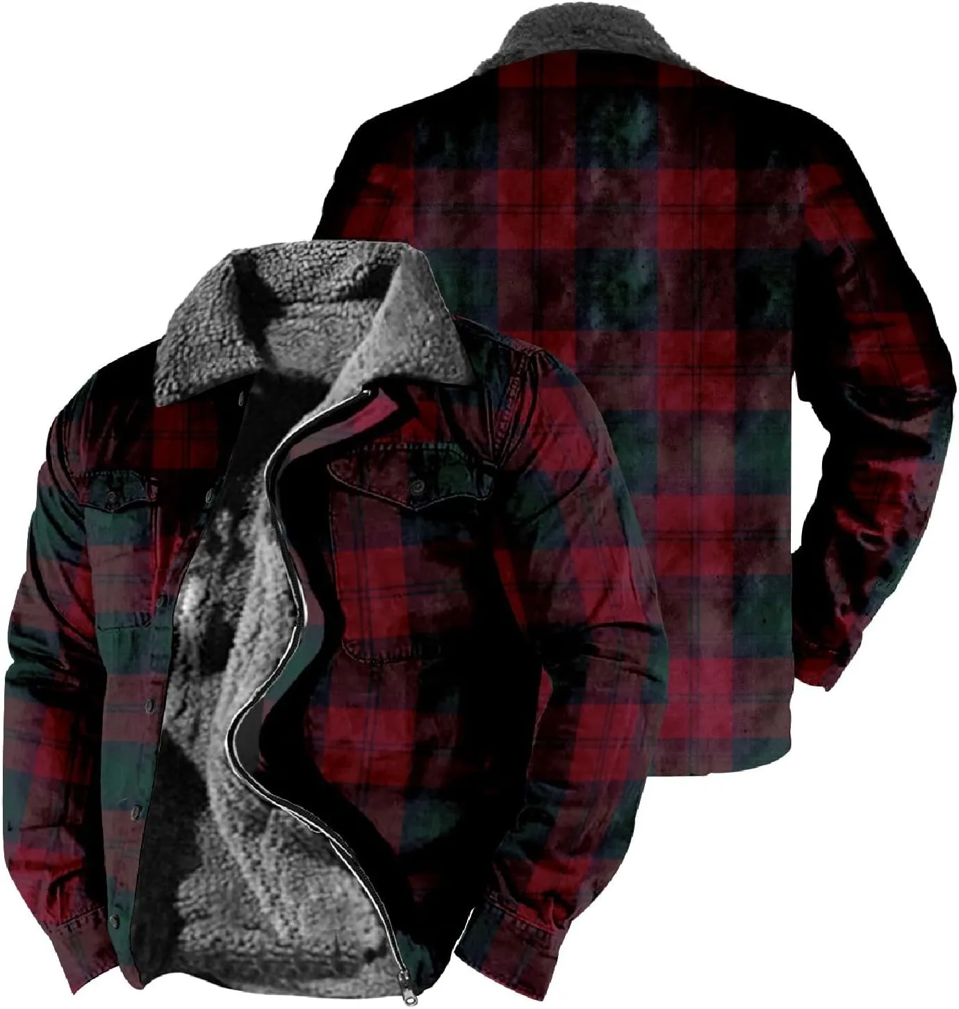Flannel Jacket for Men Without Hood Zip up Hooded Heavyweight Thick Fleece Lined Winter Warm Plaid Shirt Jacket Big Tall