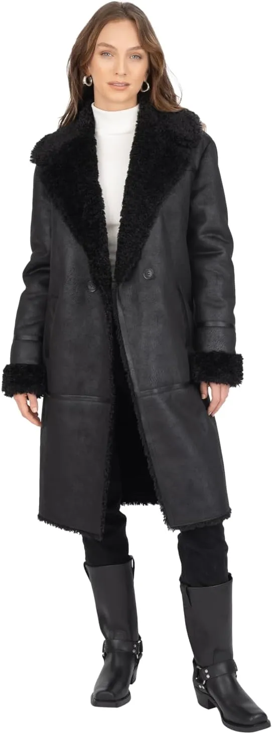 Frye Women's Faux Shearling Double Breasted Coat