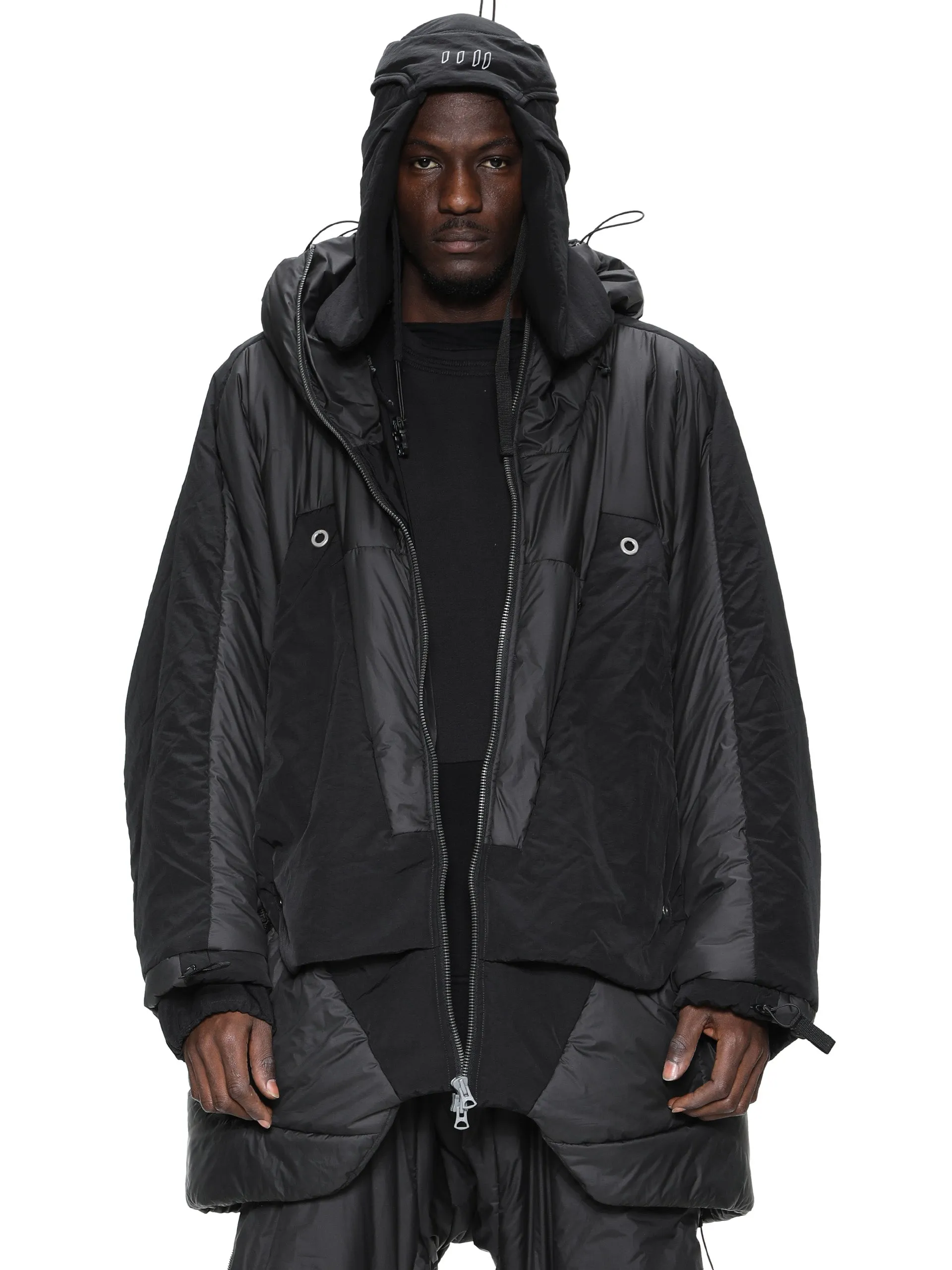 geo panel layer thermolite quilted long coat