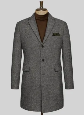 Gray Herringbone Flecks Donegal Tweed Overcoat