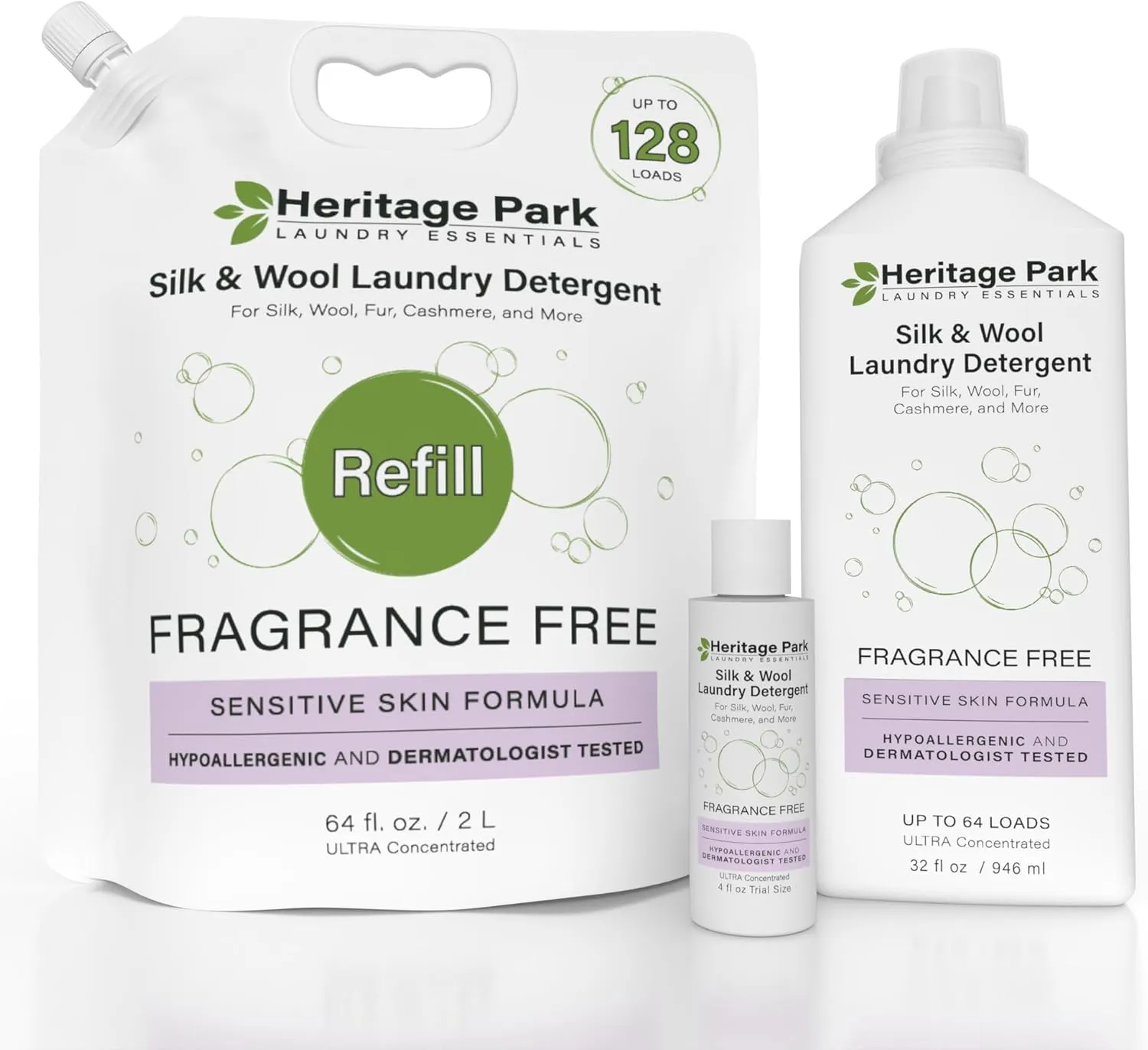 Heritage Park Silk & Wool Fragrance Free, Hypoallergenic, pH-Neutral Laundry Detergent - Dermatologist-tested, Sensitive Skin-Friendly, Enzymes-Free, Ultra Concentrated (4 Fl Oz)