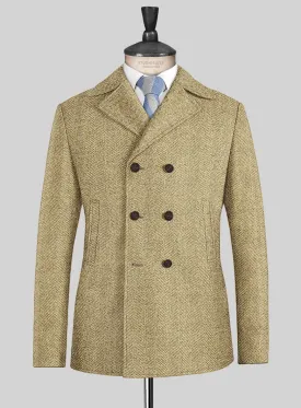 Highlander Heavy Beige Herringbone Tweed Pea Coat