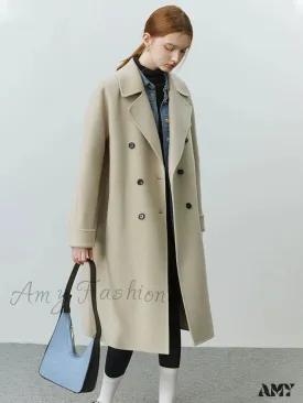Korean Full Woolen Long Autumn Winter Hepburn Double-sided Special Color Gentle Wind Coat