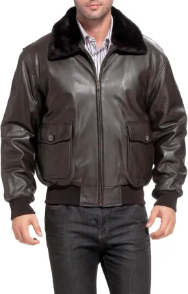 Landing Leathers Men Navy G-1 Goatskin Leather Flight Bomber Jacket (Also available in Big & Tall)