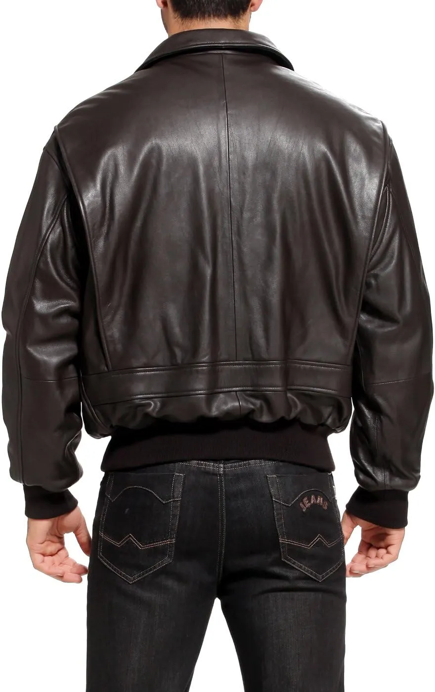 Landing Leathers Men Navy G-1 Goatskin Leather Flight Bomber Jacket (Also available in Big & Tall)