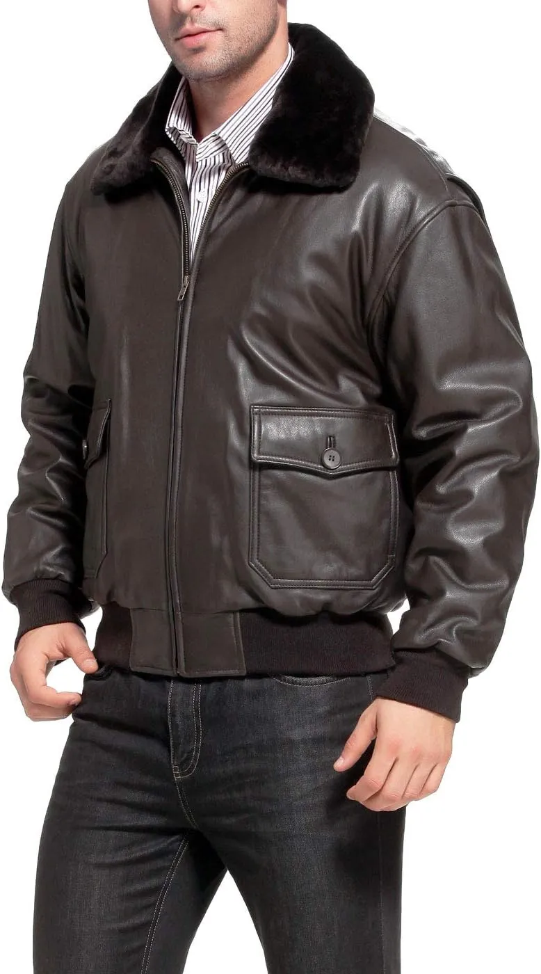 Landing Leathers Men Navy G-1 Goatskin Leather Flight Bomber Jacket (Also available in Big & Tall)