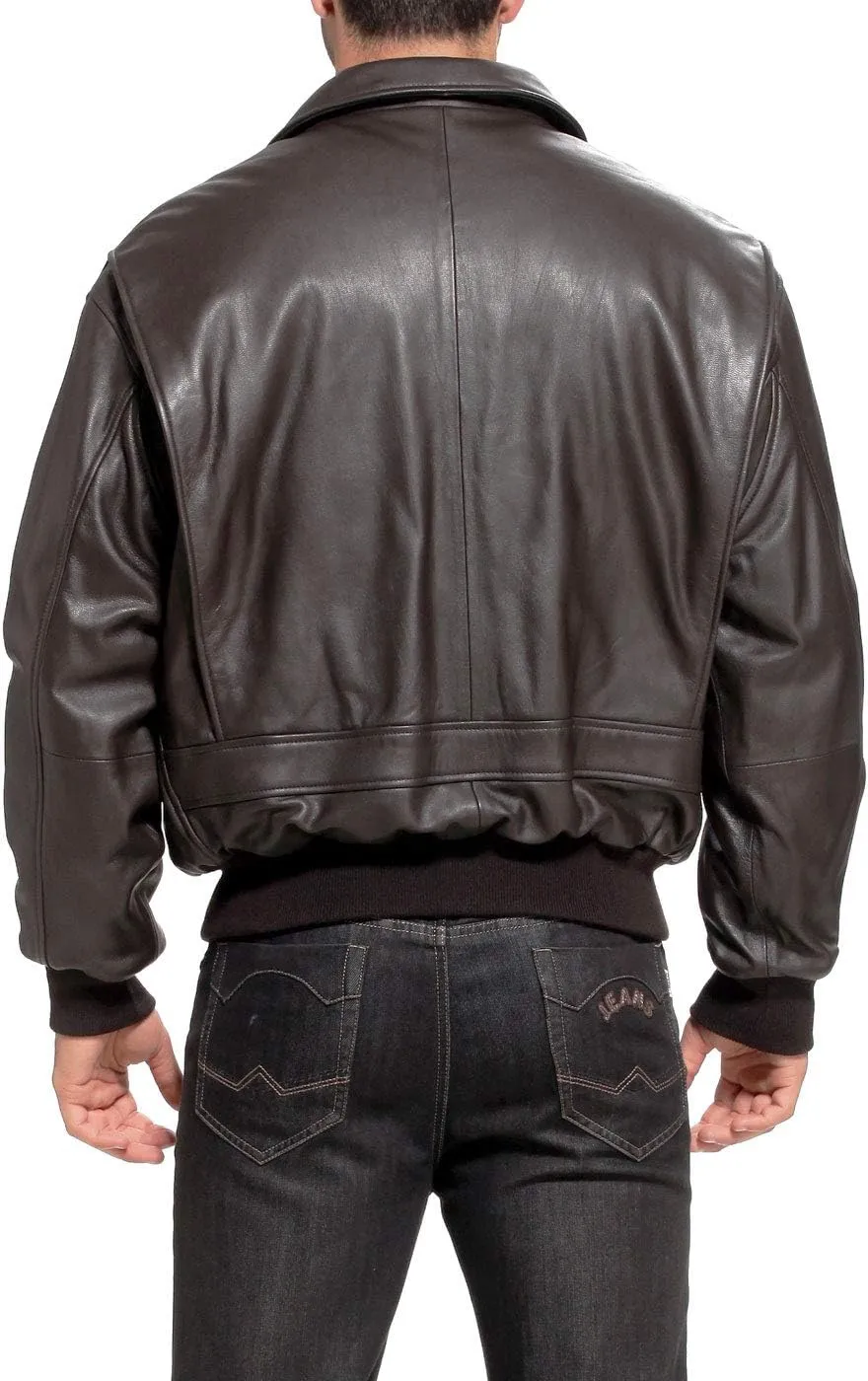 Landing Leathers Men Navy G-1 Goatskin Leather Flight Bomber Jacket (Also available in Big & Tall)