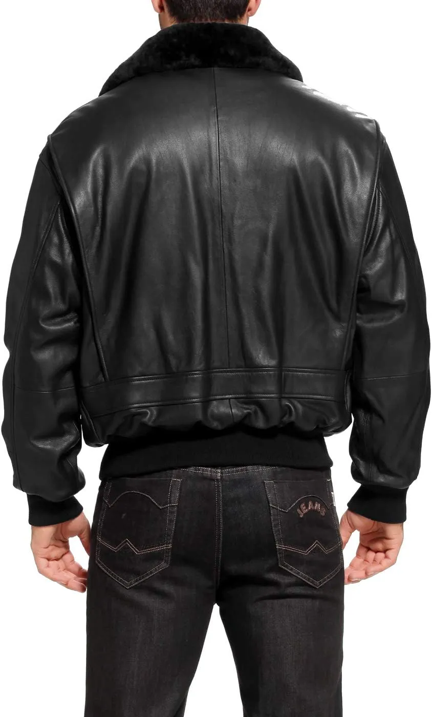 Landing Leathers Men Navy G-1 Goatskin Leather Flight Bomber Jacket (Also available in Big & Tall)