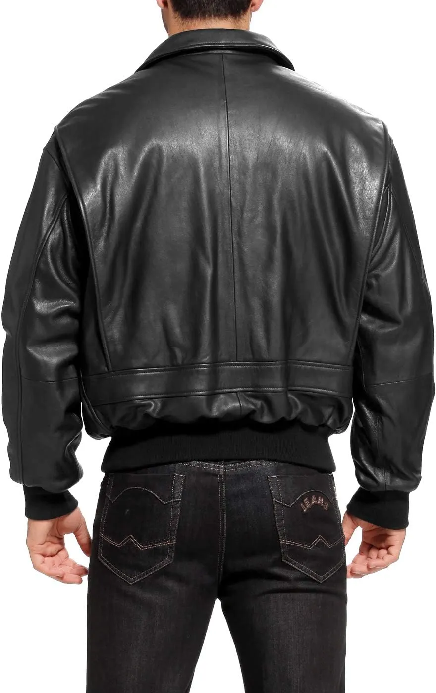 Landing Leathers Men Navy G-1 Goatskin Leather Flight Bomber Jacket (Also available in Big & Tall)