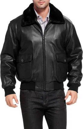 Landing Leathers Men Navy G-1 Goatskin Leather Flight Bomber Jacket (Also available in Big & Tall)