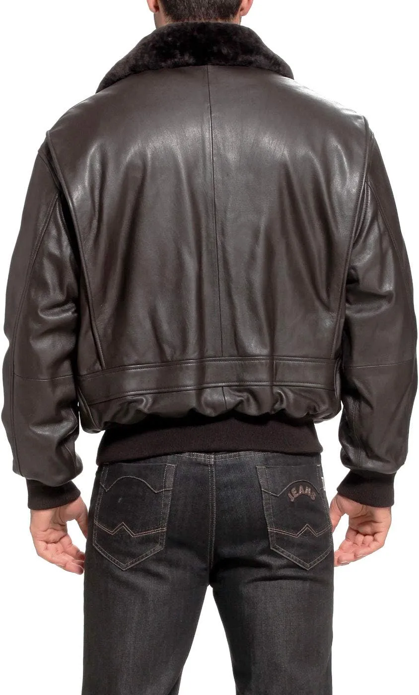 Landing Leathers Men Navy G-1 Goatskin Leather Flight Bomber Jacket (Also available in Big & Tall)