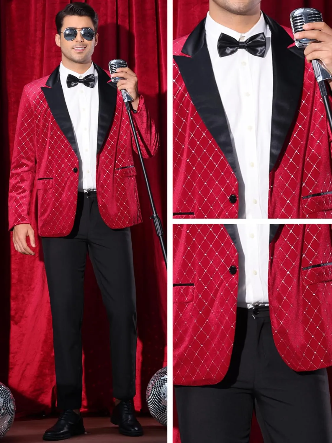 Lars Amadeus Velvet Blazers for Men's Velour Tuxedo Peak Lapel Argyle Plaid Sparkly Shiny Suit Jacket