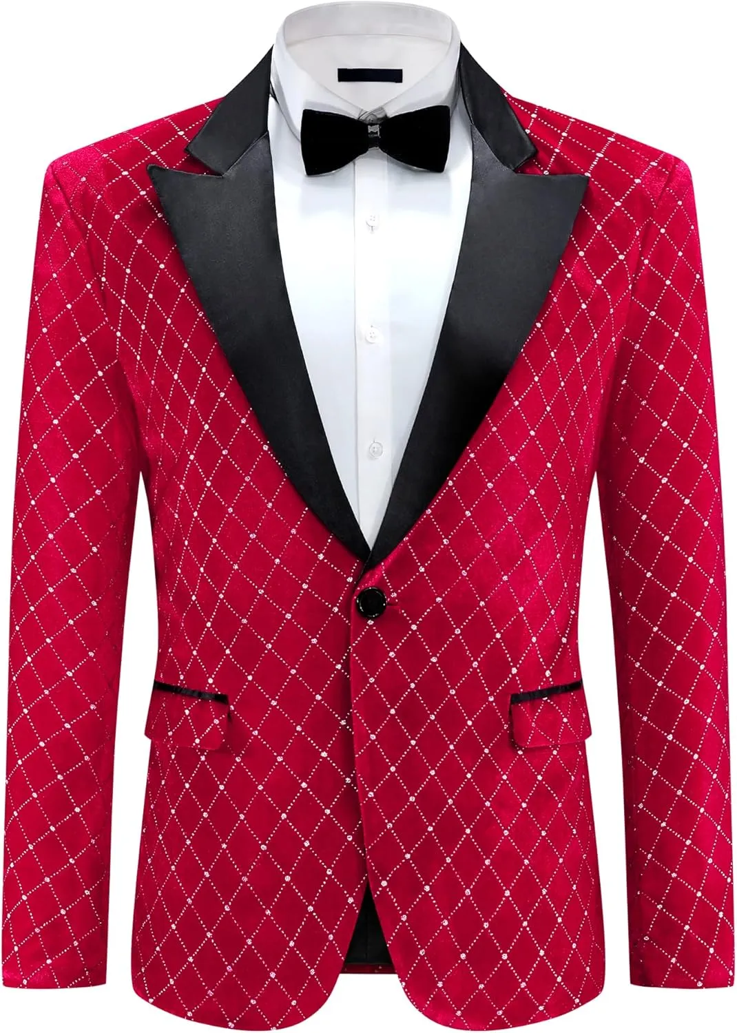 Lars Amadeus Velvet Blazers for Men's Velour Tuxedo Peak Lapel Argyle Plaid Sparkly Shiny Suit Jacket