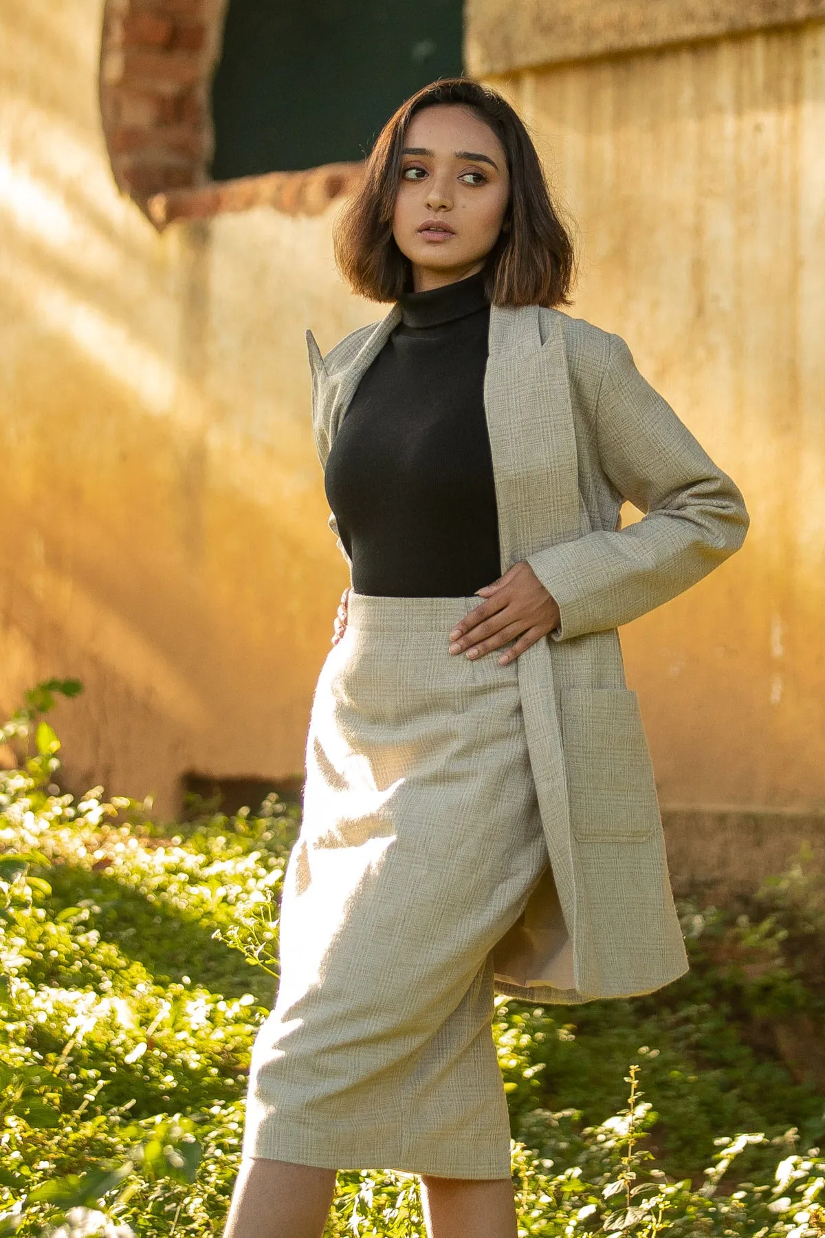 Lauren Peak Lapel Beige Wool Overcoat
