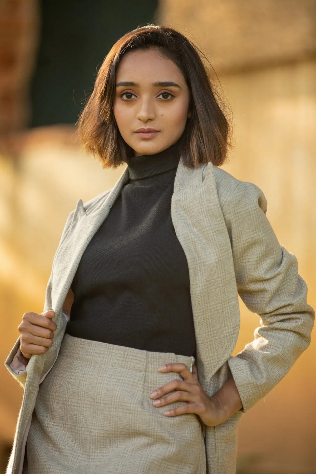 Lauren Peak Lapel Beige Wool Overcoat