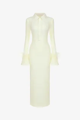 Light Yellow Long Sleeve Ribbed Maxi Dress