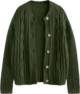 LILLUSORY Women's Cardigan Sweaters Cable Knit Crochet Cotton Fall Jackets Button Up Chunky Trendy Outfits