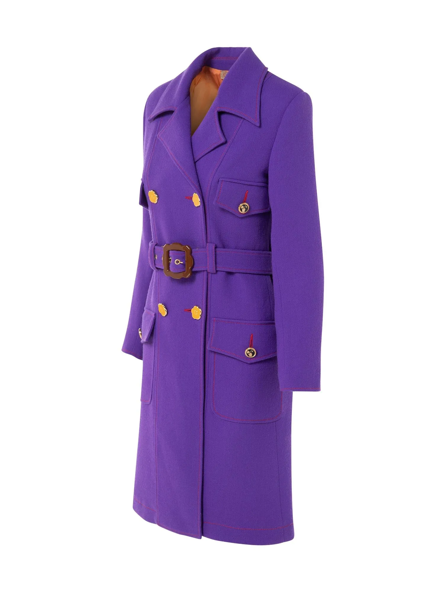 Long Sartorial Jacket With Belt And Front Pockets