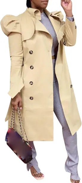 Maiyifu-GJ Womens Mid Length Overcoats Notched Lapel Double Breasted Coat Spring Fall Trench Coat Windbreaker Outerwear