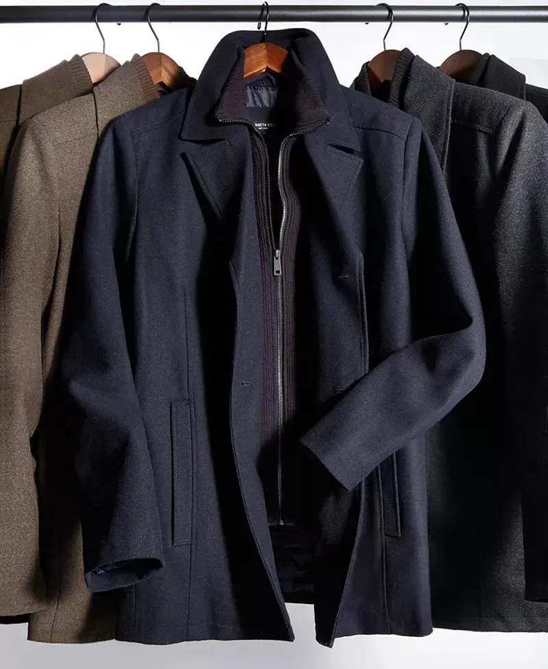 Men'S Double Breasted Wool Blend Peacoat with Bib