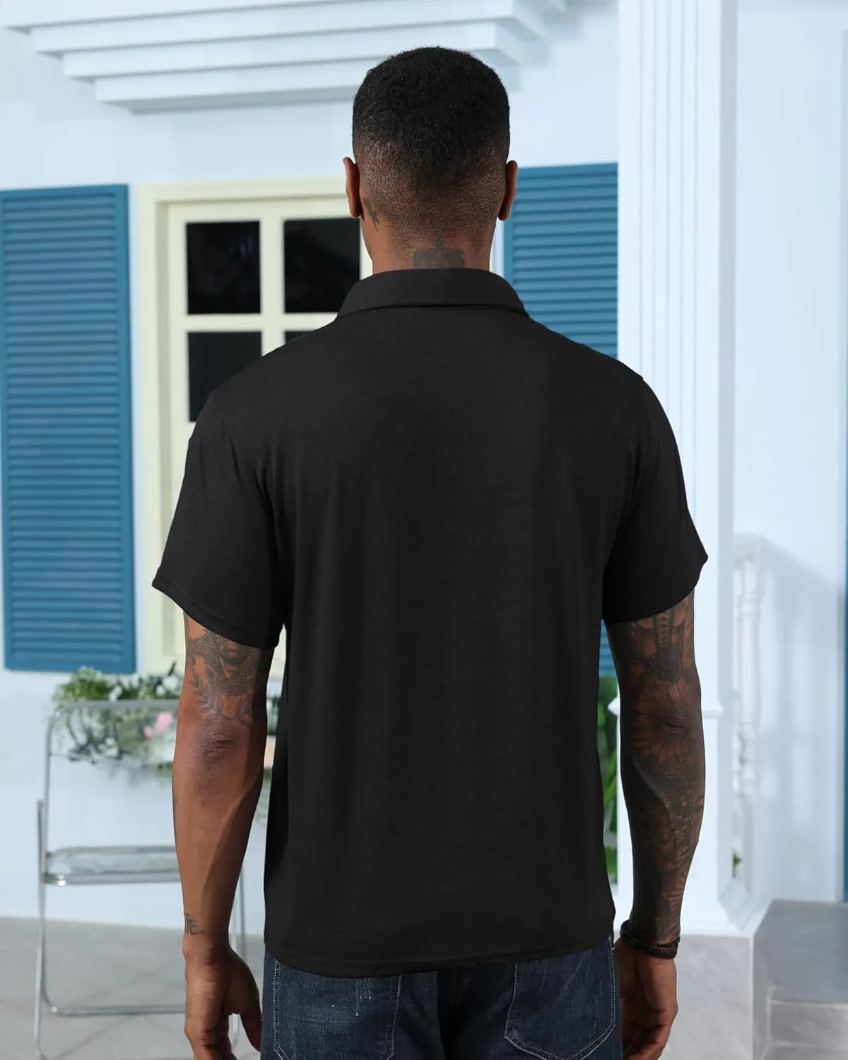 Mens Fashion Polo Shirts Cotton Classic Long Sleeve Thermal Button Shirt with Pocket