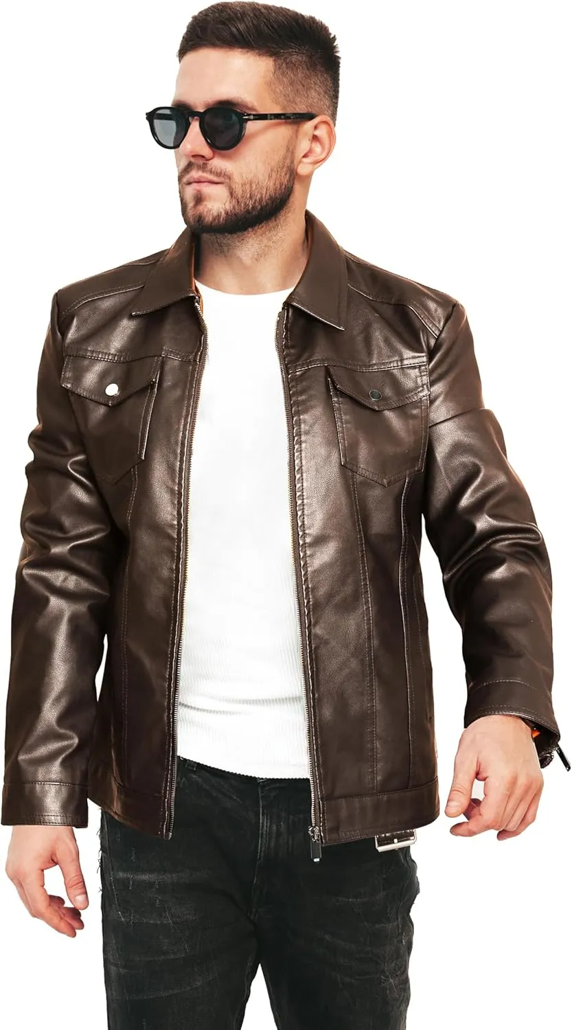 Mens Leather Jackets Casual Faux Leather Motorcycle Jacket Biker Vintage Outwear