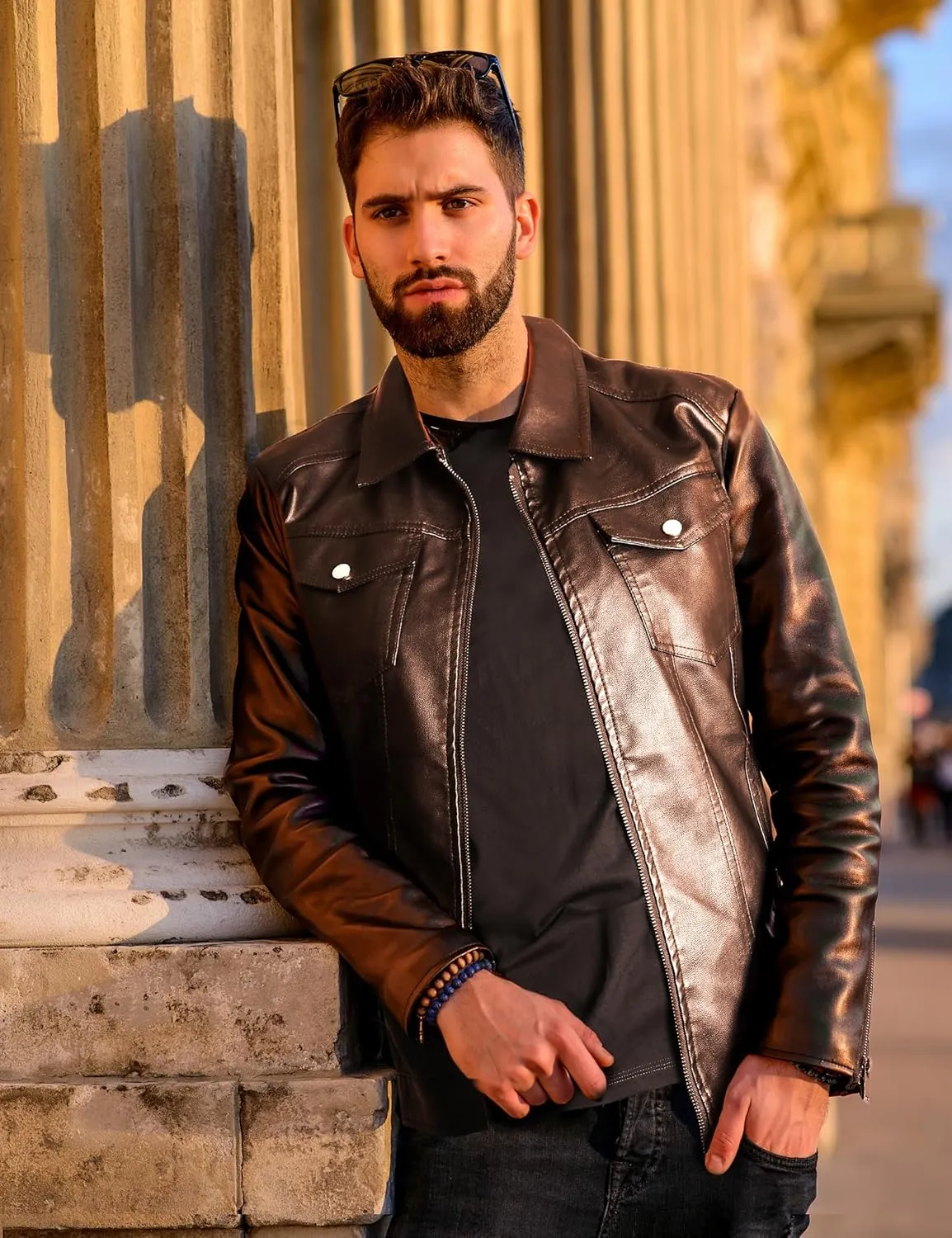 Mens Leather Jackets Casual Faux Leather Motorcycle Jacket Biker Vintage Outwear