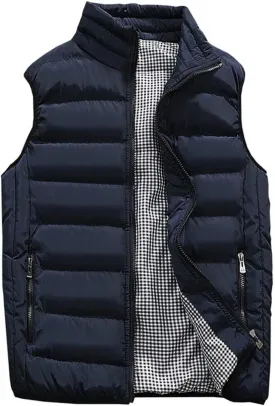Men's Outdoor Casual Stand Collar Outwear Padded Vest Coats