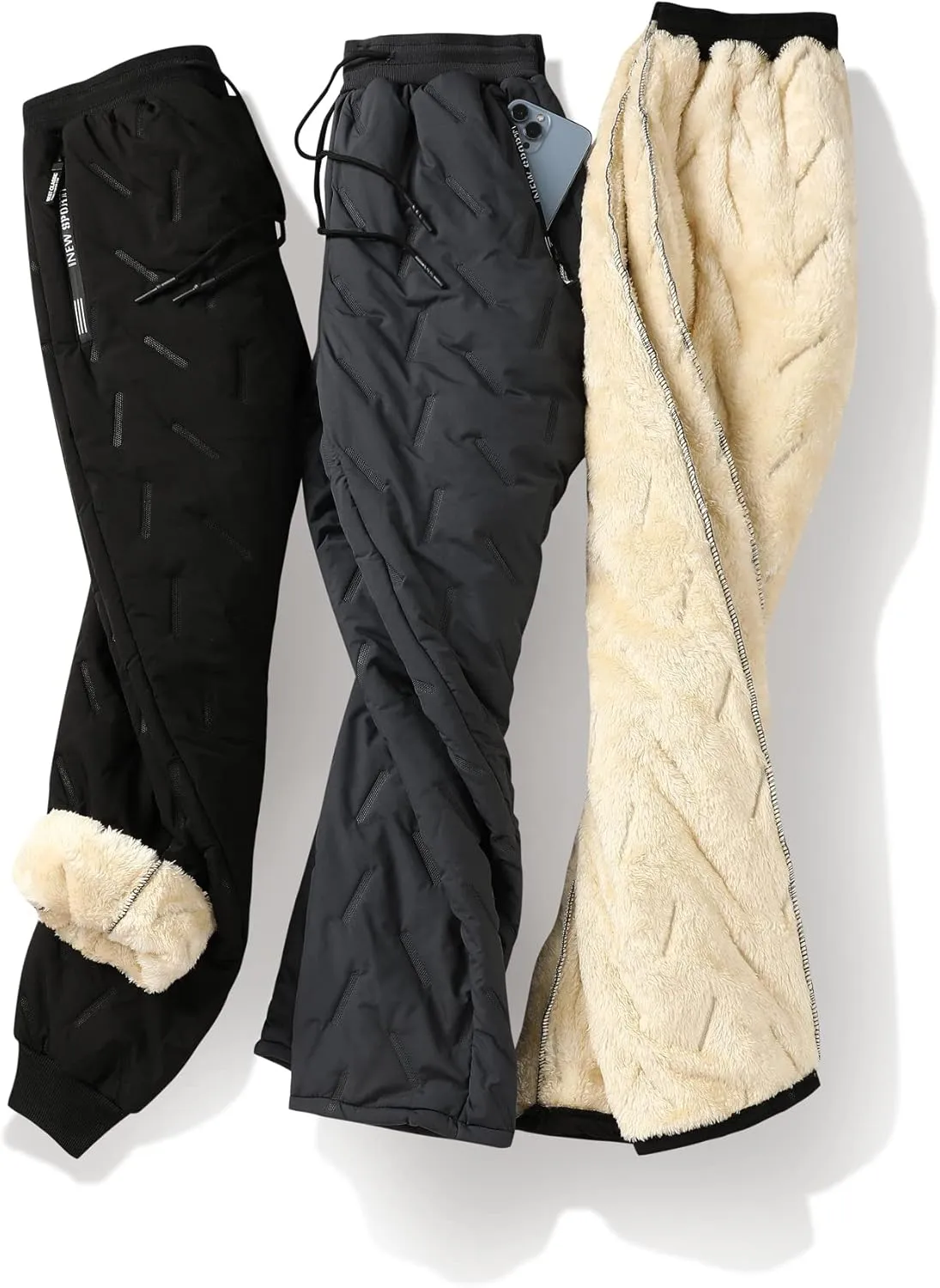 Mens Winter Warm Sweatpants Fleece Sherpa Lined Track Pants Active Thermal Joggers with Zipper Pockets