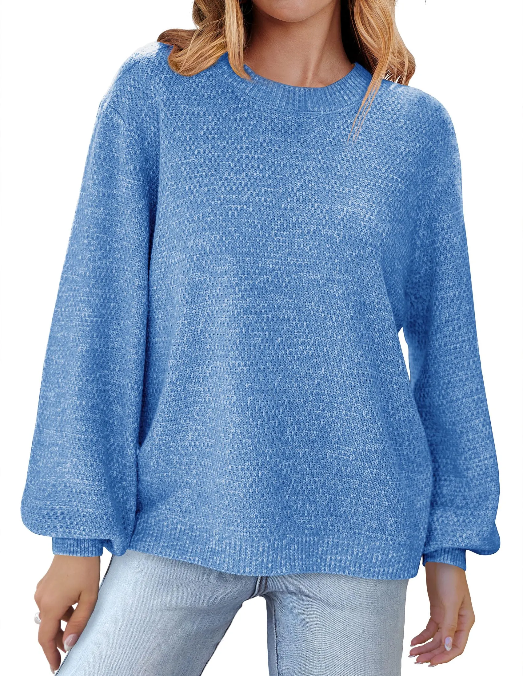 MEROKEETY Crew Neck Long Sleeve Pullover Loose Sweater