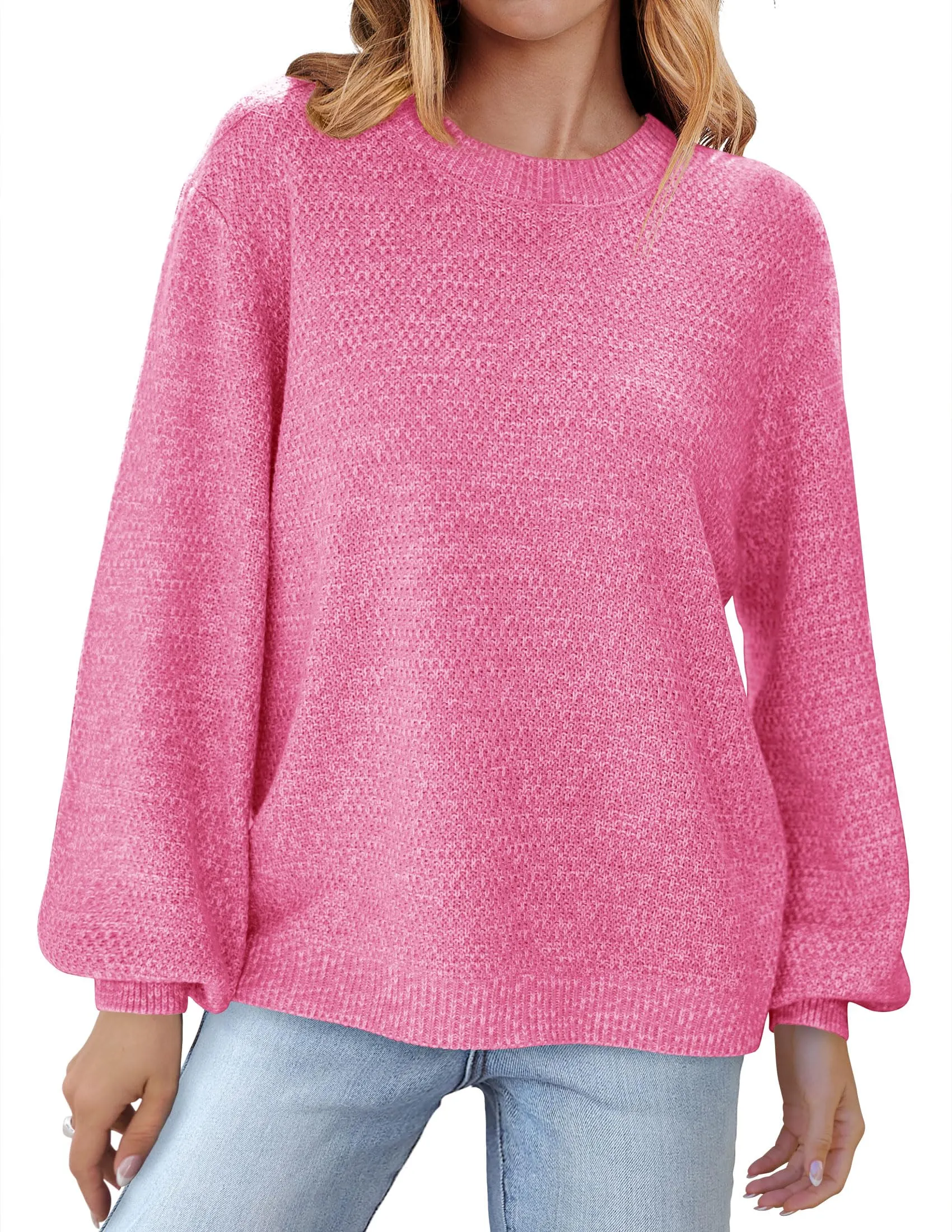 MEROKEETY Crew Neck Long Sleeve Pullover Loose Sweater