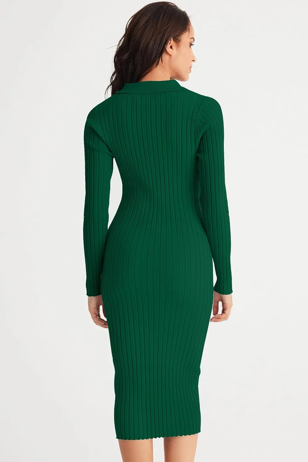 MEROKEETY Womens 2024 V Neck Ribbed Sweater Dress Long Sleeve Bodycon Knit Midi Dresses