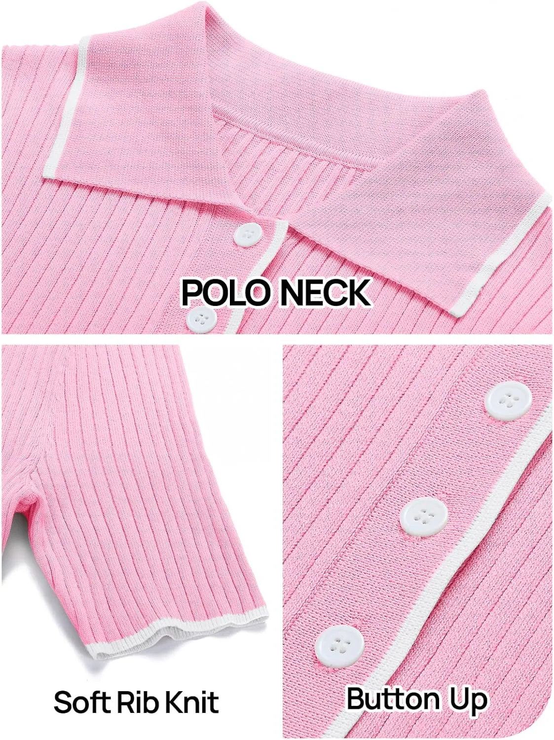 MEROKEETY Women's V Neck Ribbed Knit Midi Dress Short Sleeve Button Elegant Bodycon Sweater Dresses