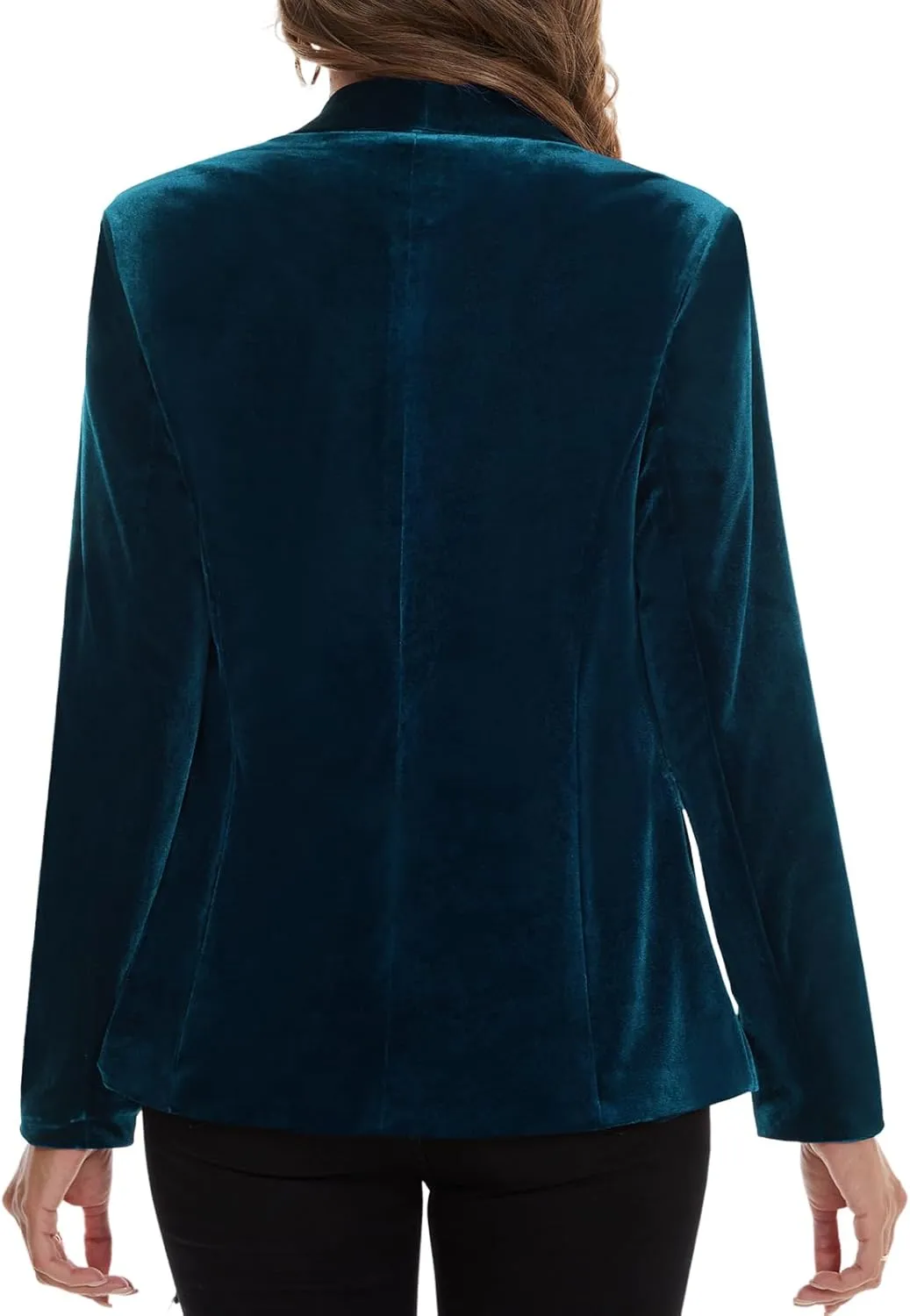MINTLIMIT Women's Office Velvet Blazers Long Sleeve Shawl Collar 1 Button Open Front Lightweight Blazer Jacket with Pockets