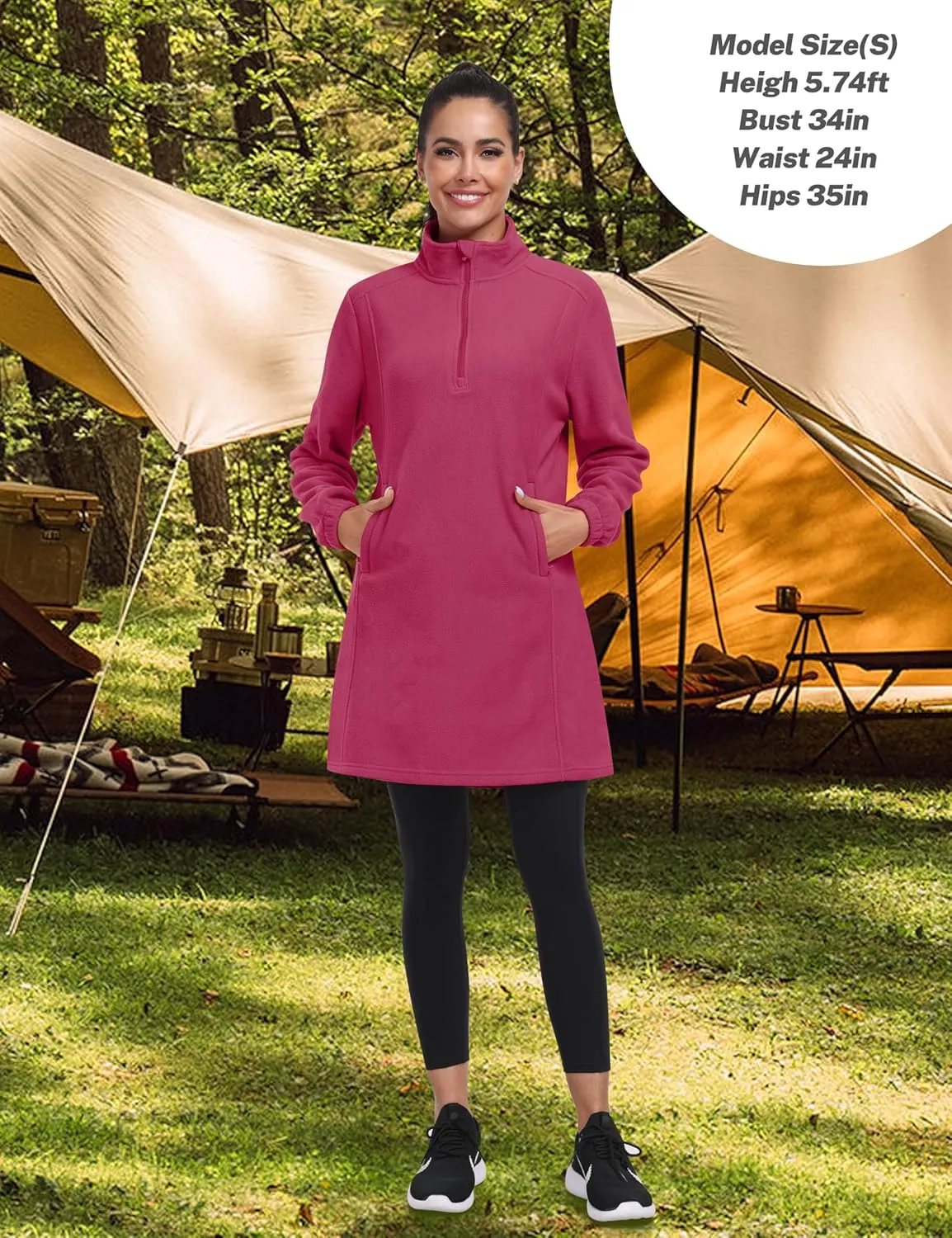MoFiz Women's Fleece Dress Quarter Zip Winter Warm Golf Dress Jackets with Pockets