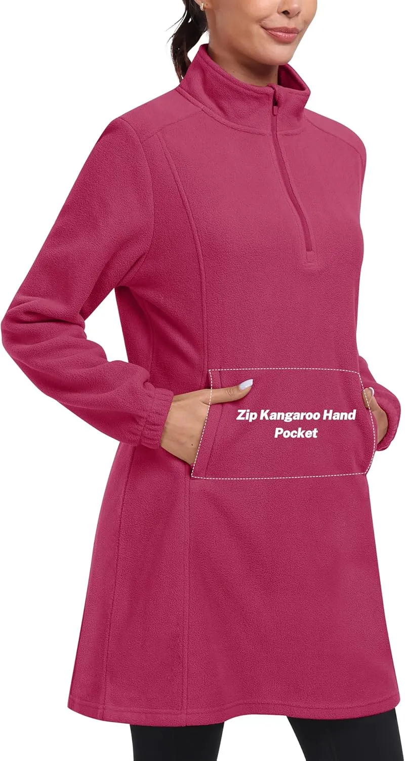 MoFiz Women's Fleece Dress Quarter Zip Winter Warm Golf Dress Jackets with Pockets