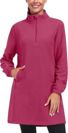 MoFiz Women's Fleece Dress Quarter Zip Winter Warm Golf Dress Jackets with Pockets
