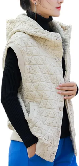 NFYM Women Quilted Hoodie Vest Soft Lightweight Button Up Padded Gilet Winter Outwear