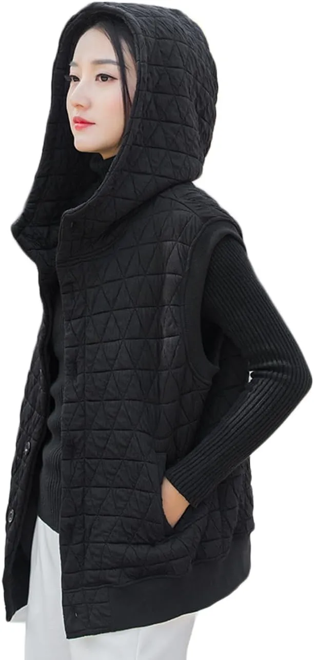NFYM Women Quilted Hoodie Vest Soft Lightweight Button Up Padded Gilet Winter Outwear