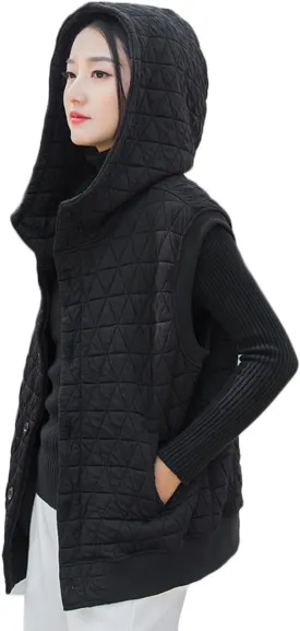 NFYM Women Quilted Hoodie Vest Soft Lightweight Button Up Padded Gilet Winter Outwear