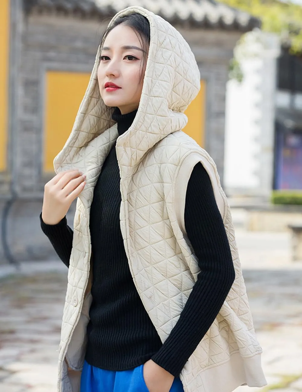 NFYM Women Quilted Hoodie Vest Soft Lightweight Button Up Padded Gilet Winter Outwear