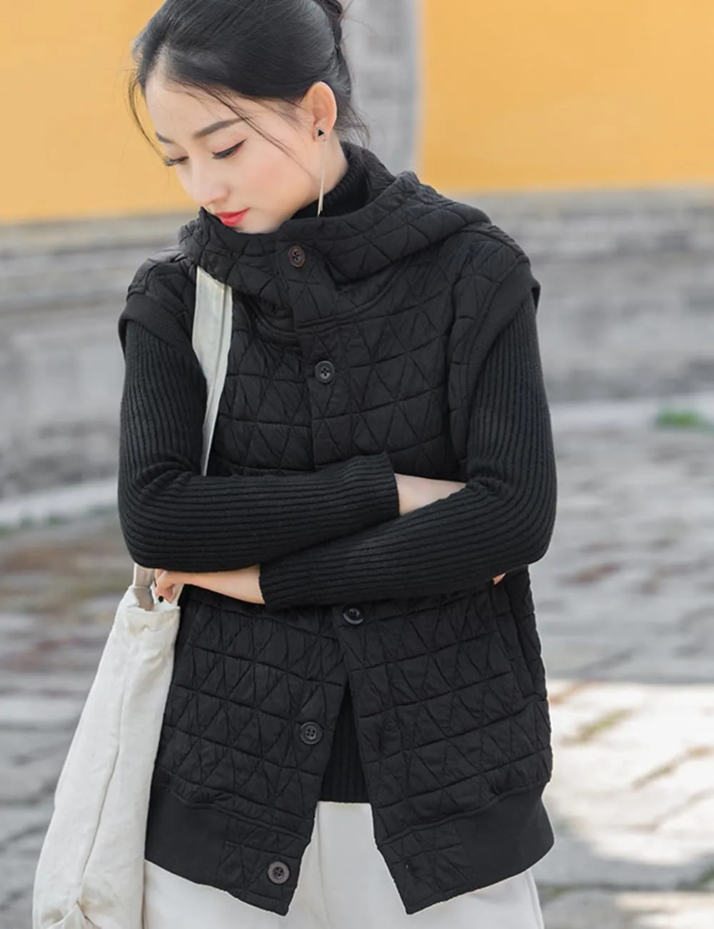 NFYM Women Quilted Hoodie Vest Soft Lightweight Button Up Padded Gilet Winter Outwear