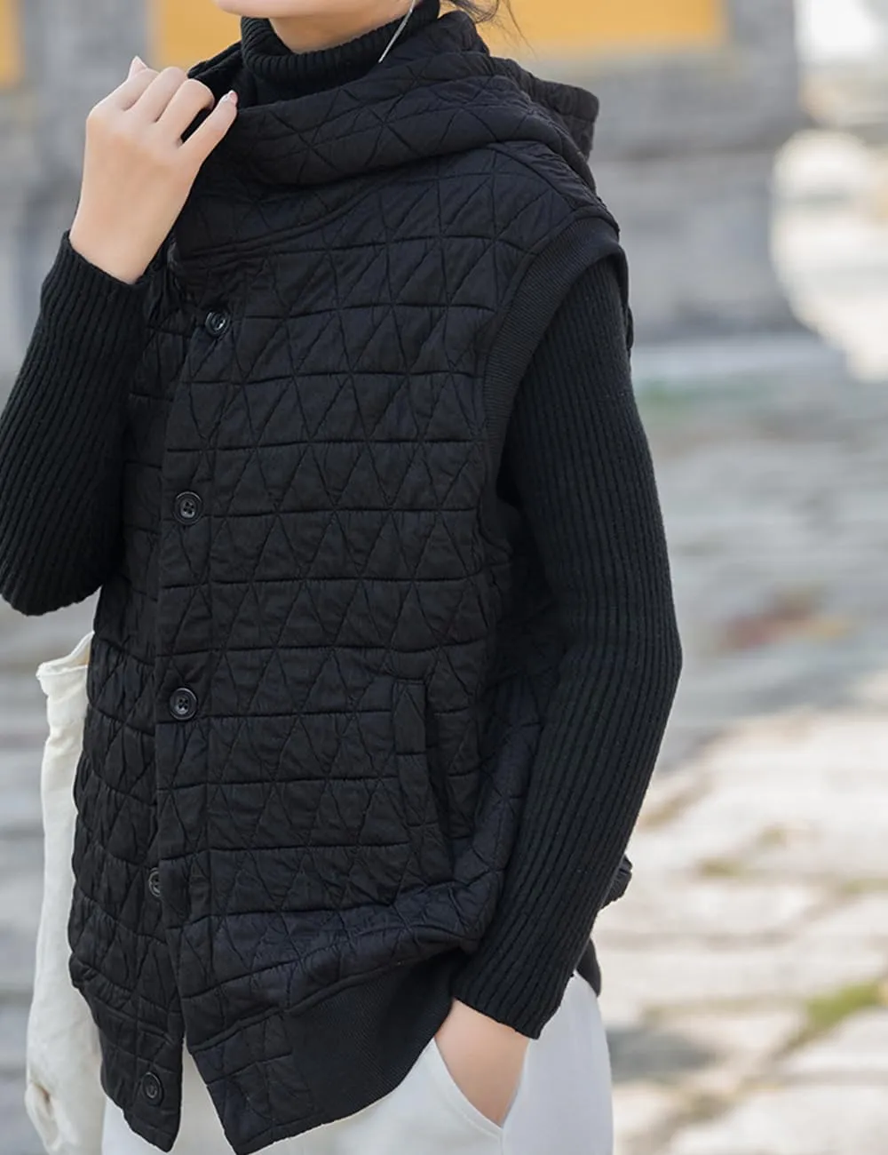 NFYM Women Quilted Hoodie Vest Soft Lightweight Button Up Padded Gilet Winter Outwear