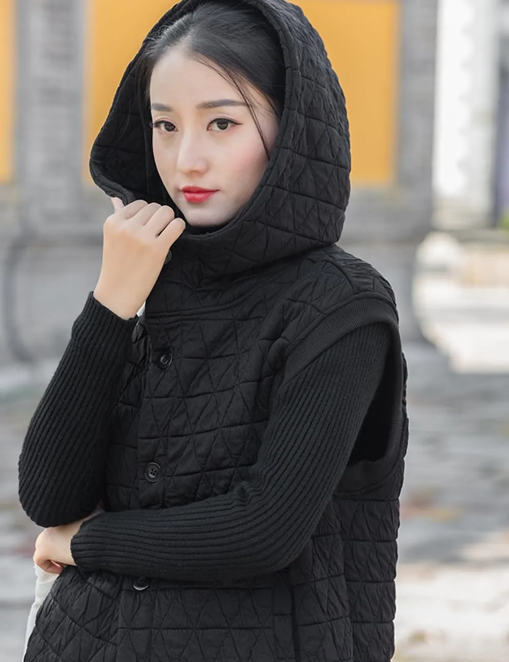 NFYM Women Quilted Hoodie Vest Soft Lightweight Button Up Padded Gilet Winter Outwear