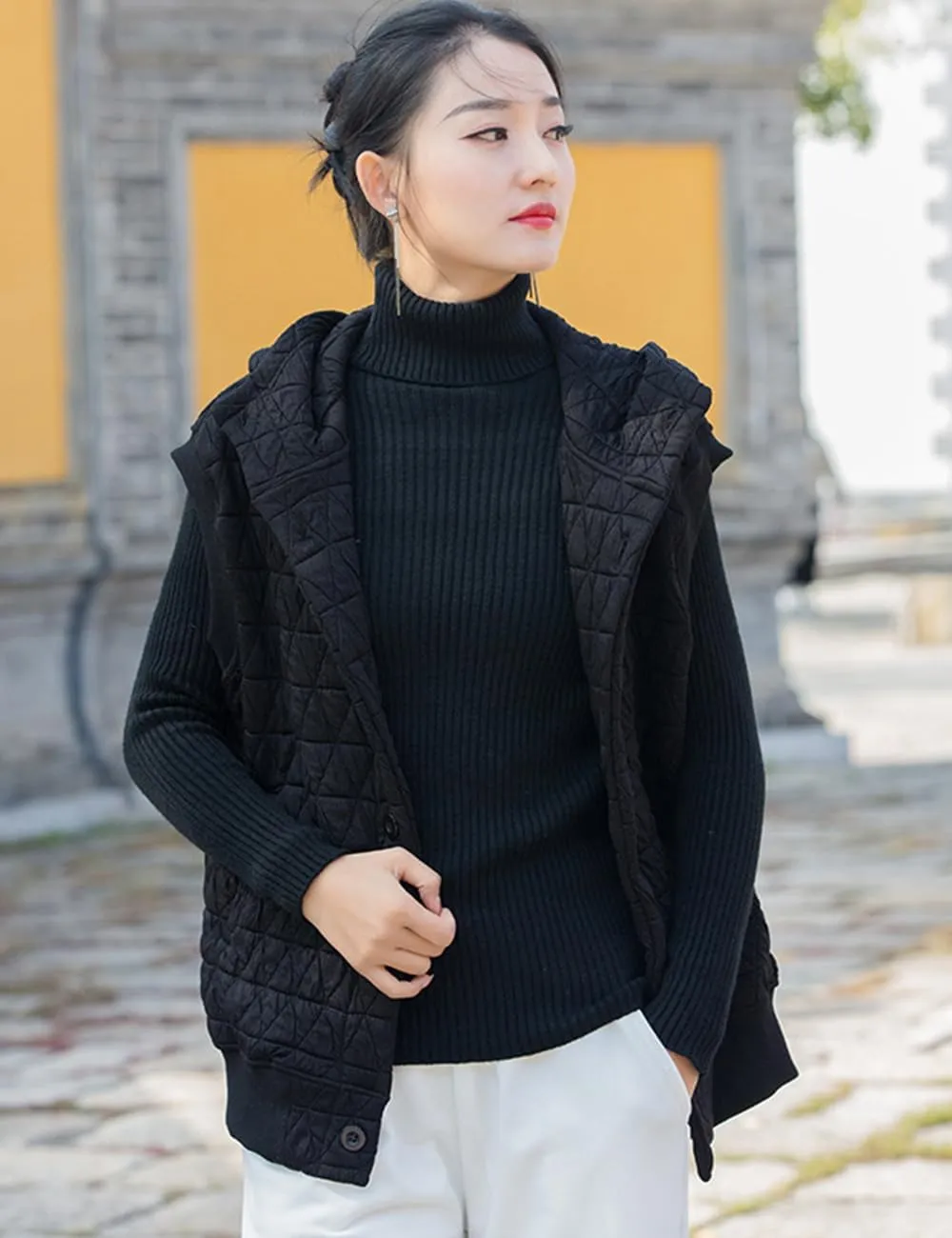 NFYM Women Quilted Hoodie Vest Soft Lightweight Button Up Padded Gilet Winter Outwear
