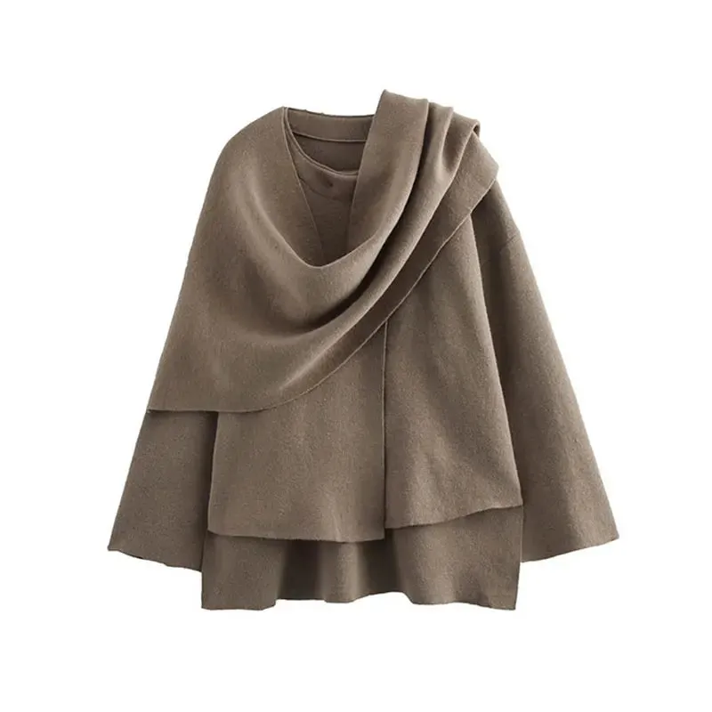 ONKOGENE 2023 Winter Weibliche Schal Mantel Langarm Gestrickte Asymmetrische Jacken Für Frauen Streetwear Kausalen Frauen Mäntel