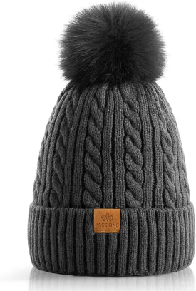 PAGE ONE Women Winter Pom Pom Beanie Hats Warm Fleece Lined,Chunky Trendy Cute Chenille Knit Twist Cap