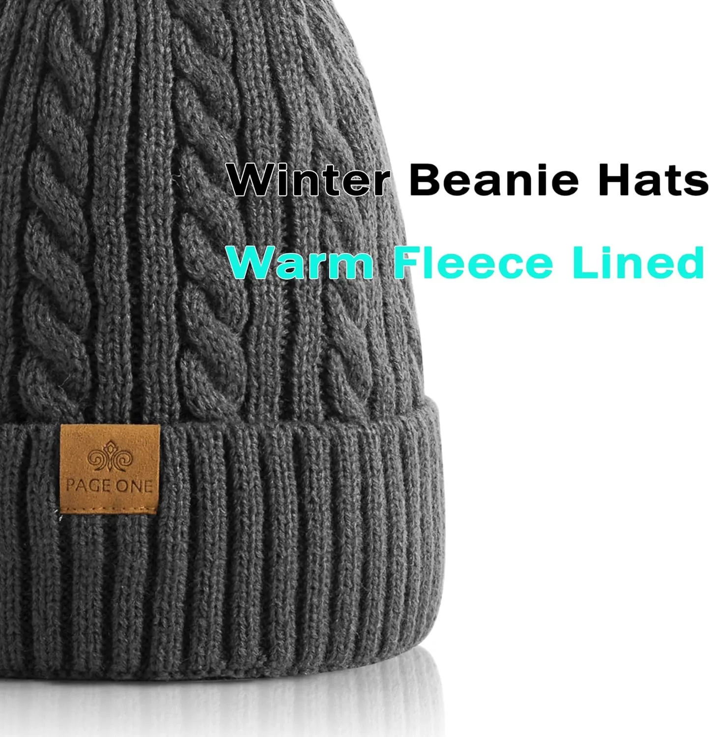 PAGE ONE Women Winter Pom Pom Beanie Hats Warm Fleece Lined,Chunky Trendy Cute Chenille Knit Twist Cap