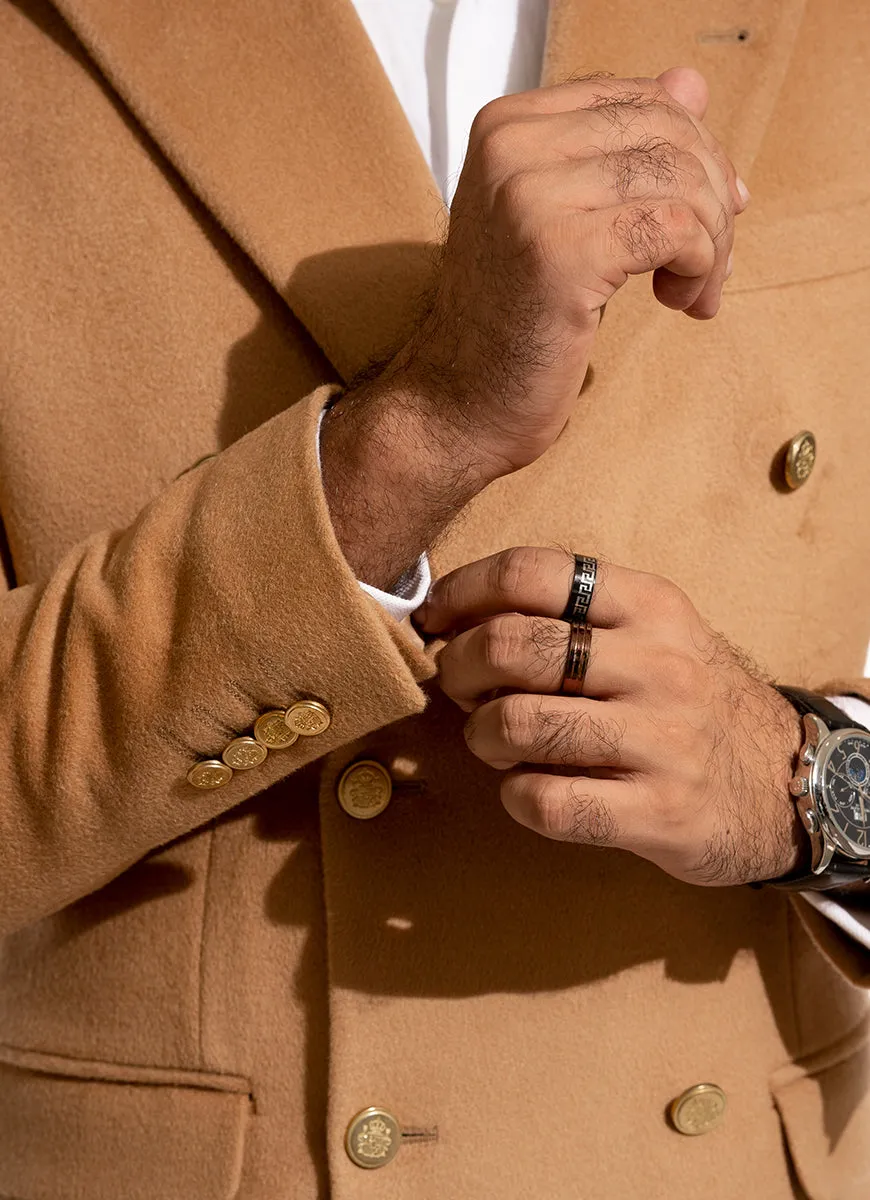 Plain-Camel Brown, Wool Blend Fleece, Double Breasted Blazer